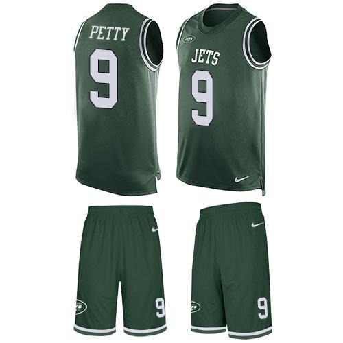Nike Jets #9 Bryce Petty Green Team Color Men's Stitched NFL Limited Tank Top Suit Jersey - Click Image to Close